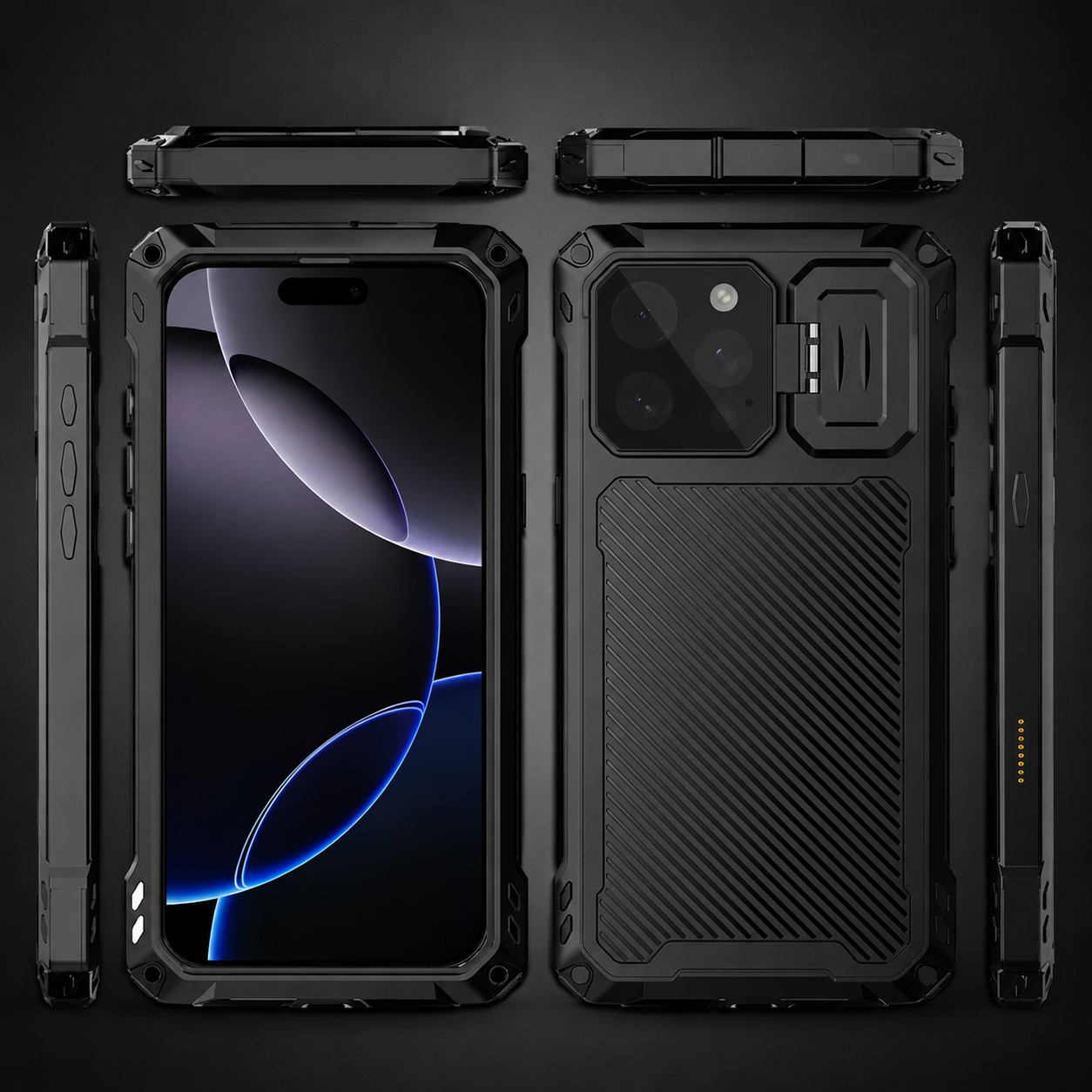 Premium iPhone Case Heavy Duty Metal MagSafe Cover Camera Guard Kickstand 9H Screen Protector Shockproof Aluminum Bumper Full Coverage Protective Design