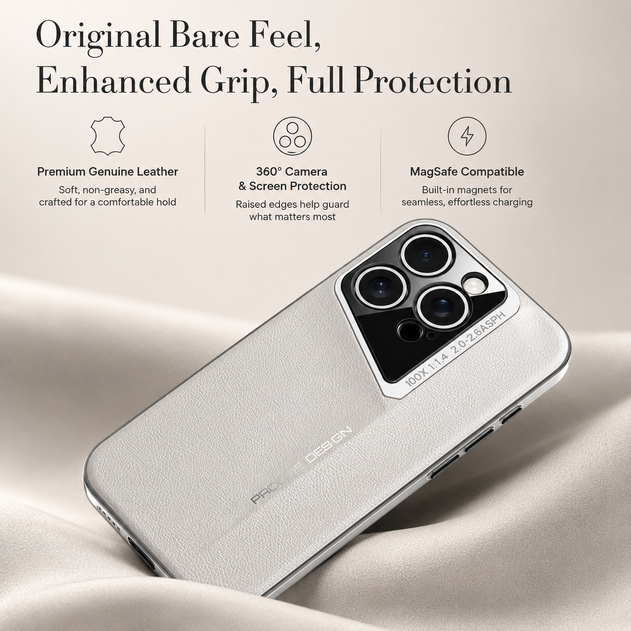 Premium iPhone Case Genuine Leather Shockproof Protective Cover Electroplated Hard Back Camera Lens Protection Anti Slip Grip Slim Full Coverage