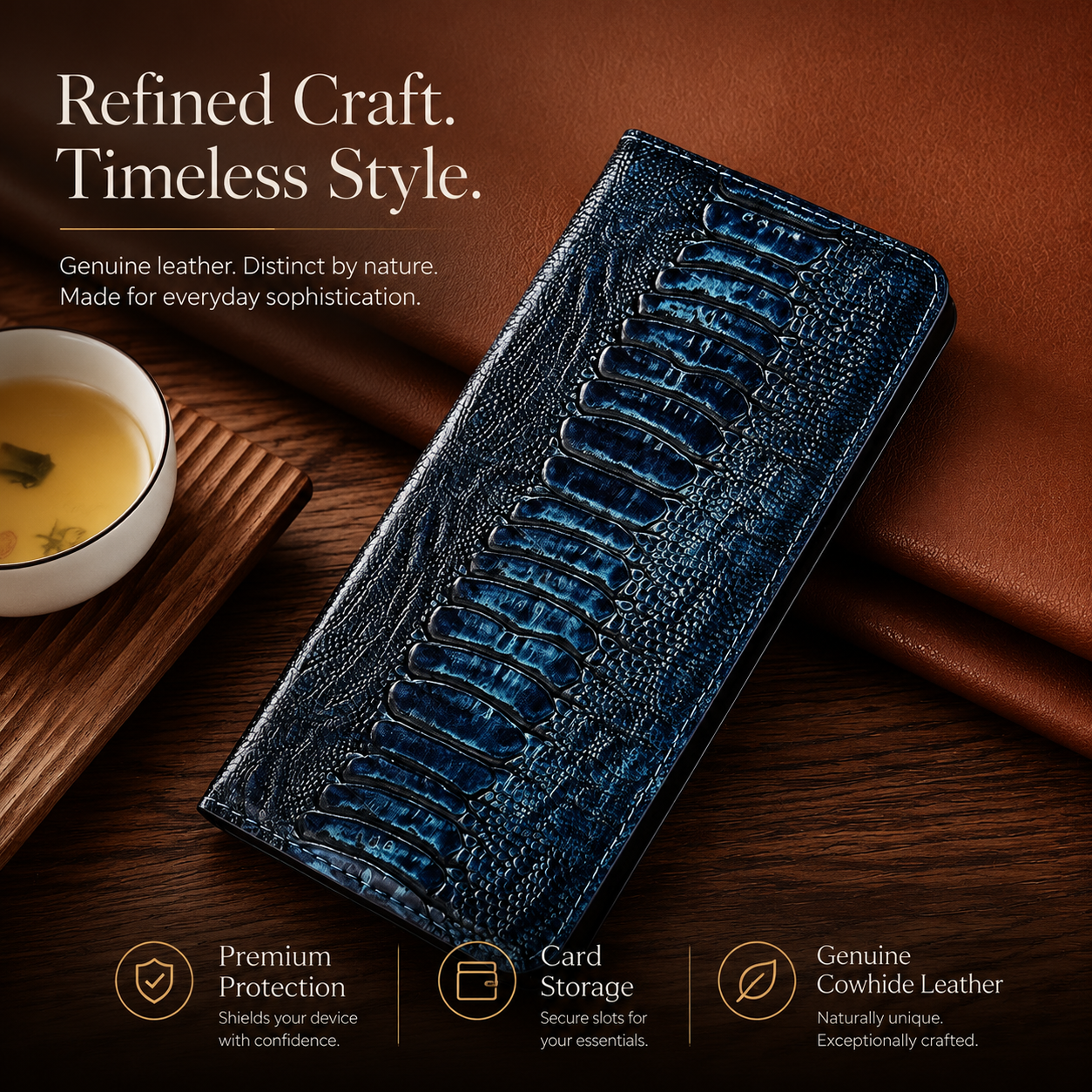 Premium iPhone Case Genuine Leather Flip Wallet Cover MagSafe Compatible Card Holder Magnetic Closure Shockproof Camera Protection Stand Full Coverage