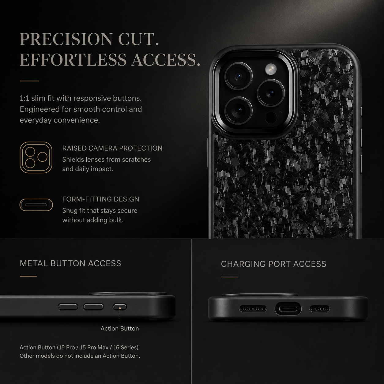 Premium iPhone Case MagSafe Compatible Forged Carbon Fiber Cover Dual Layer Shockproof Metal Lens Frame Button Protection Full Coverage Lightweight Design