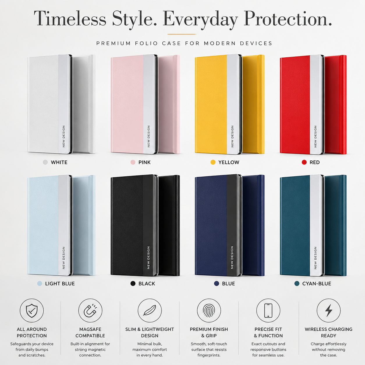 Premium iPhone Flip Wallet Case MagSafe Compatible Magnetic Card Holder Shockproof Protective Cover PU Leather Stand Full Screen Protection Slim Design