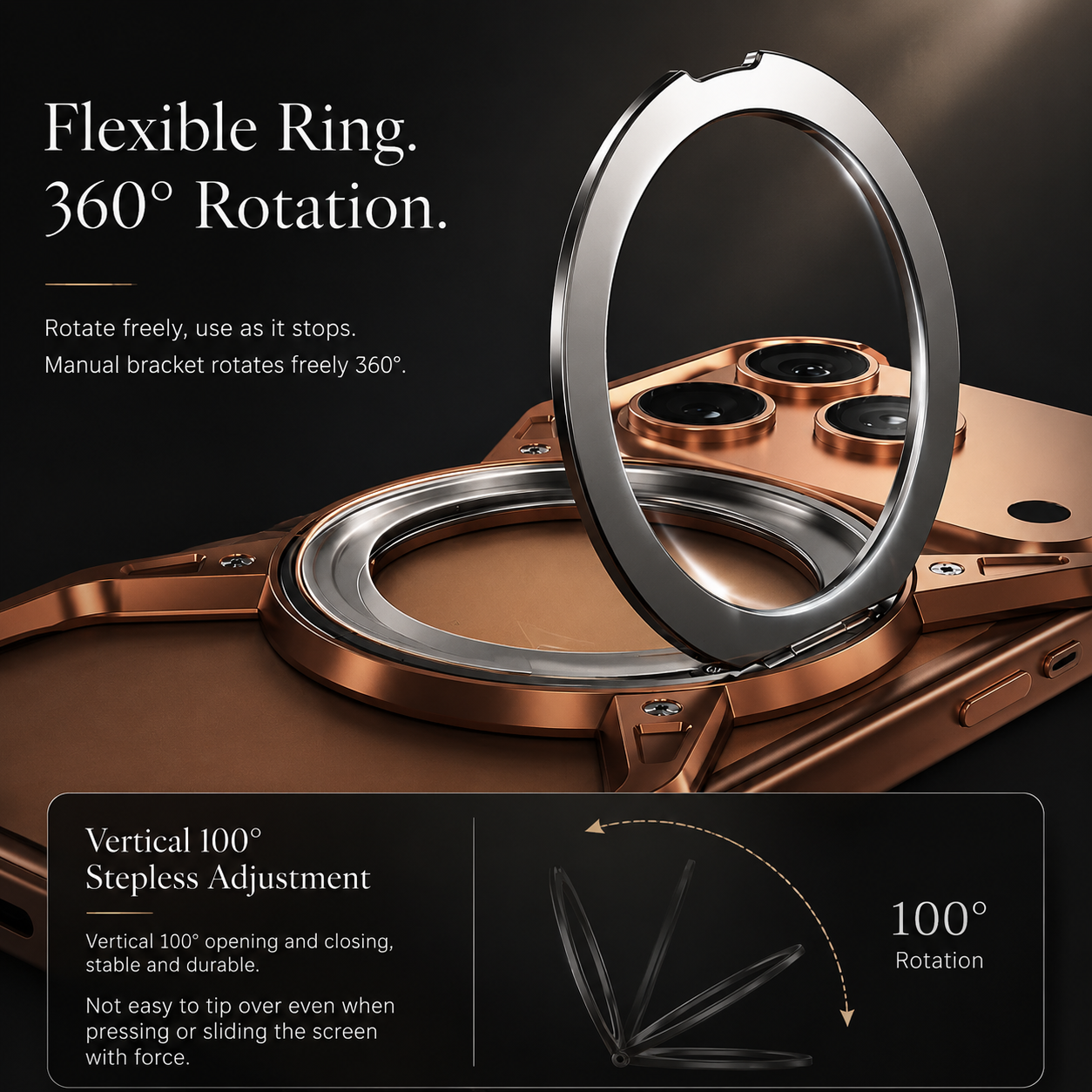 Premium iPhone Case MagSafe Compatible Magnetic Aluminum Bumper Frame Cover 360 Rotating Ring Stand Shockproof Edge Protection Camera Lens Guard Slim Design