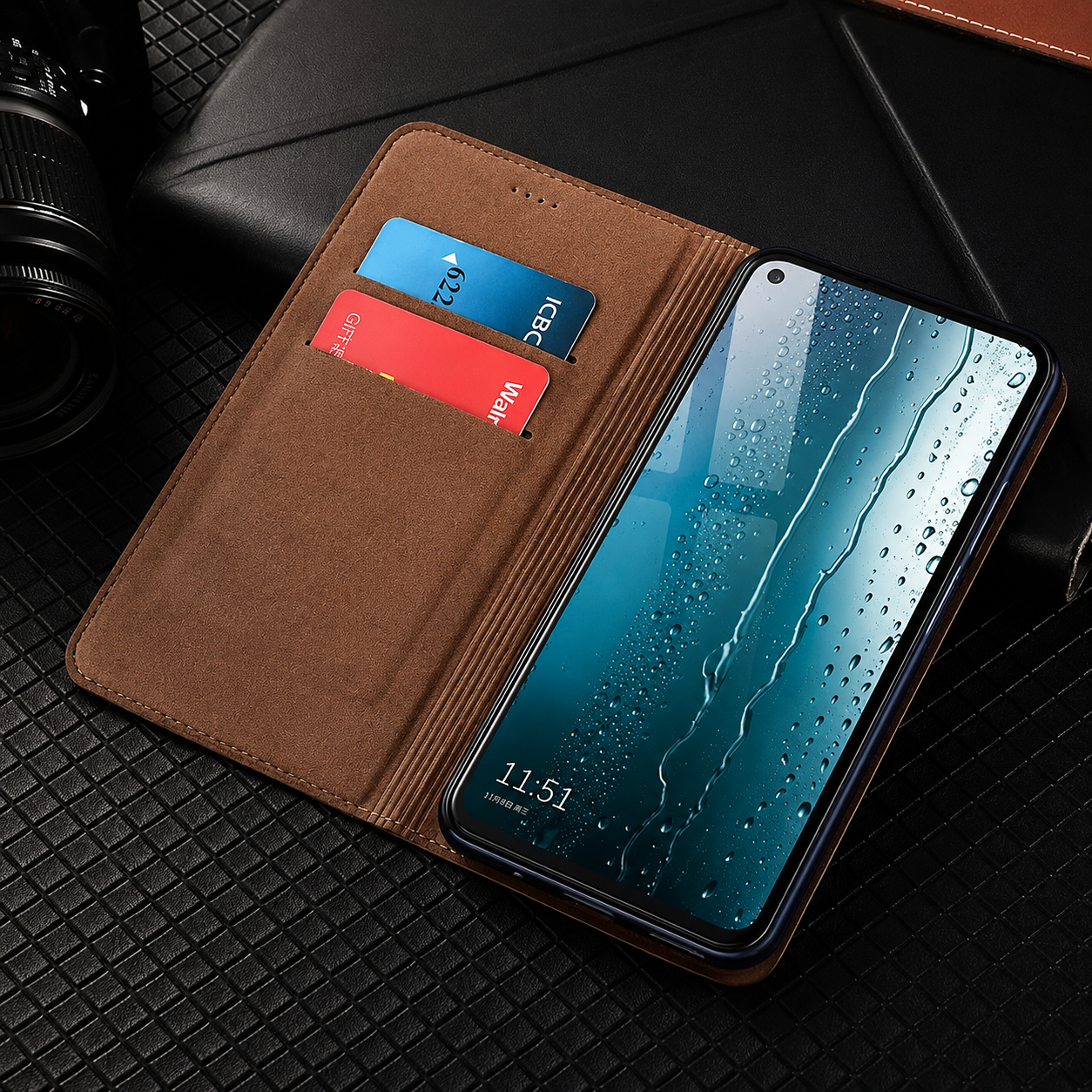 Premium iPhone Wallet Case Genuine Nappa Leather Flip Cover Card Holder Magnetic Closure Shockproof Full Body Slim Business Design Protective Case