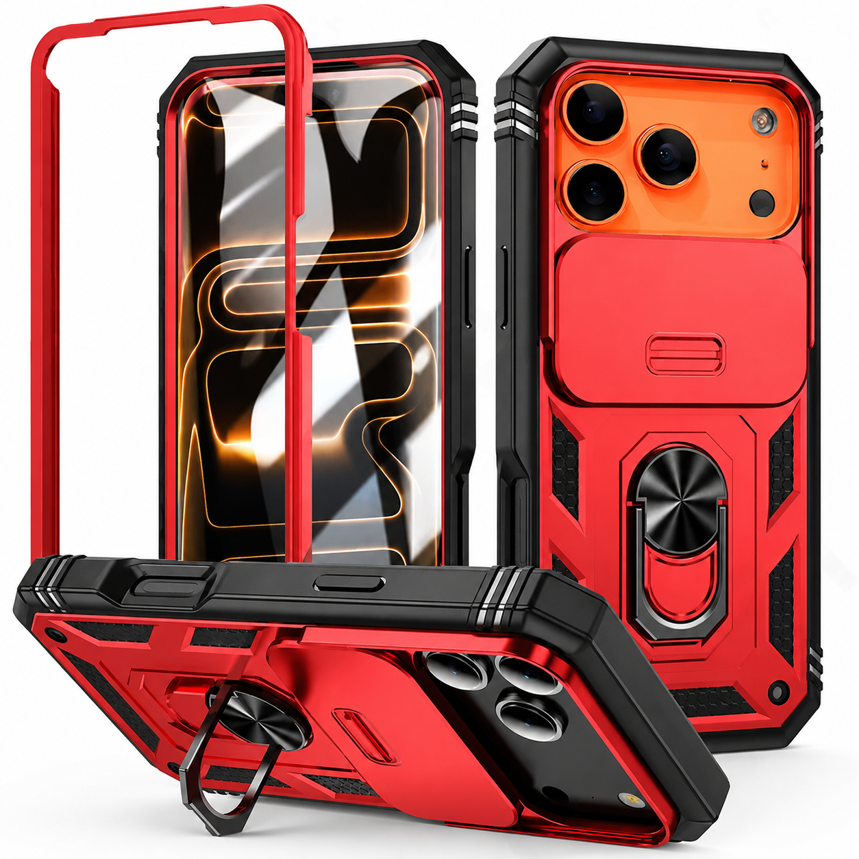 Premium iPhone Case Magnetic 360 Degree Rotating Military Grade Armor Camera Slide Cover Shockproof Silicone Hybrid Full Body Protective Design