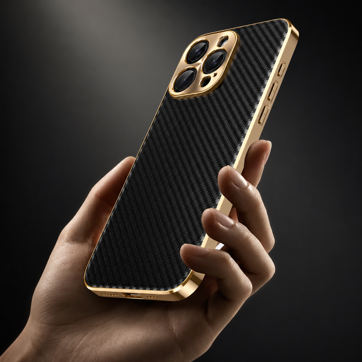 Premium iPhone Case Carbon Fiber Textured Leather Protective Cover Metal Camera Lens Guard Shockproof Slim Fit Durable Armor Design Full Coverage Case