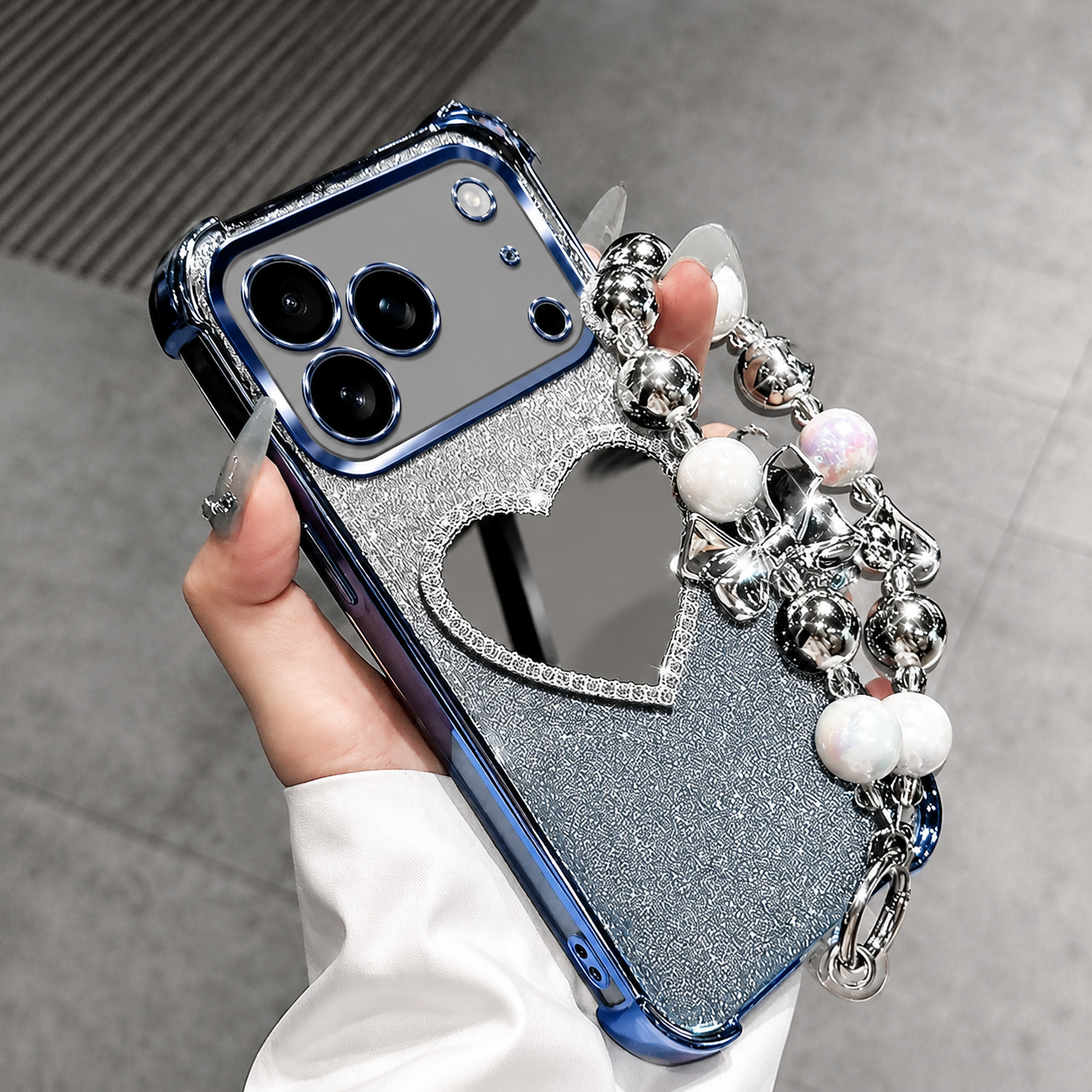 Premium iPhone Case MagSafe Compatible Glitter Mirror Bracelet Cover Shockproof Silicone Stand Holder Non Slip Anti Fingerprint Full Coverage Protective Design