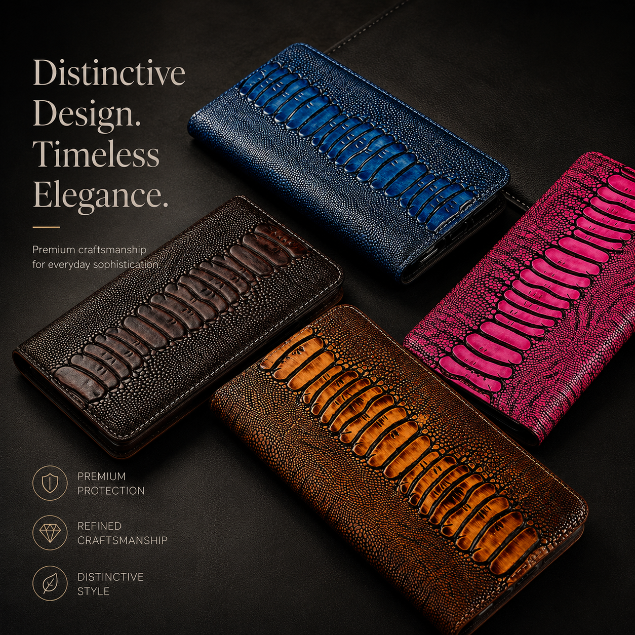 Premium iPhone Case Genuine Leather Flip Wallet Cover MagSafe Compatible Card Holder Magnetic Closure Shockproof Camera Protection Stand Full Coverage