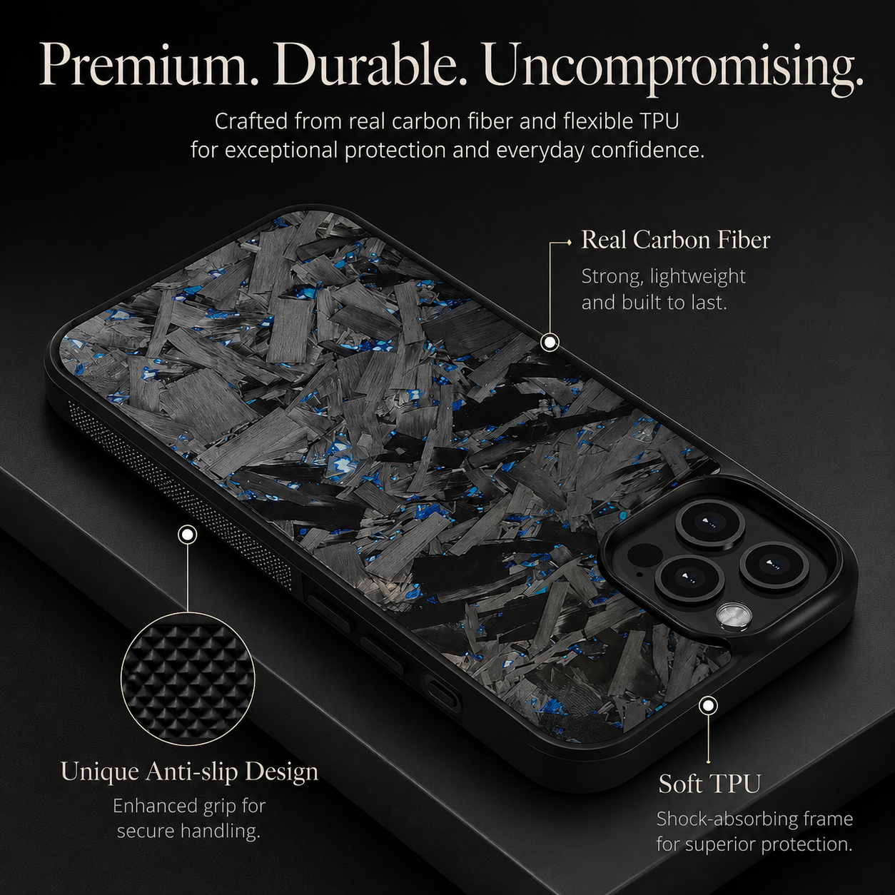 Premium iPhone Case MagSafe Compatible Forged Carbon Fiber Cover TPU Hybrid Full Coverage Magnetic Shockproof Anti Scratch Non Slip Slim Lightweight Protective Design