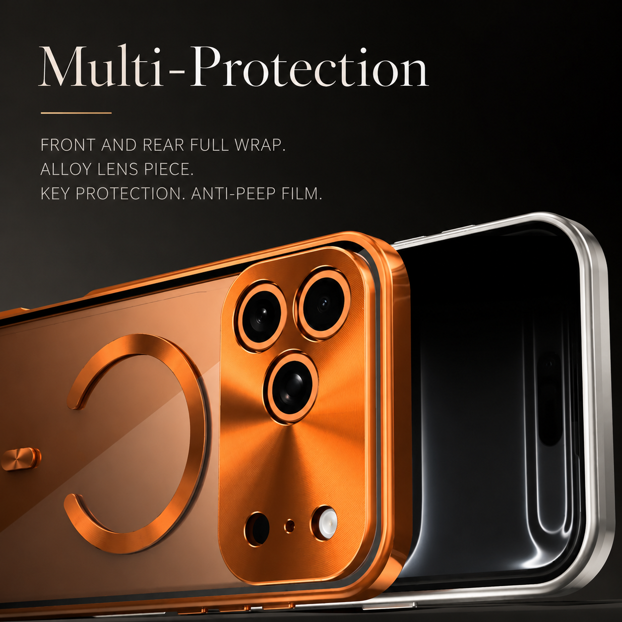 Premium iPhone Case MagSafe Compatible Magnetic Aluminum Frame Privacy Screen Protector Clear Back Shockproof Camera Lens Guard Slim Full Coverage