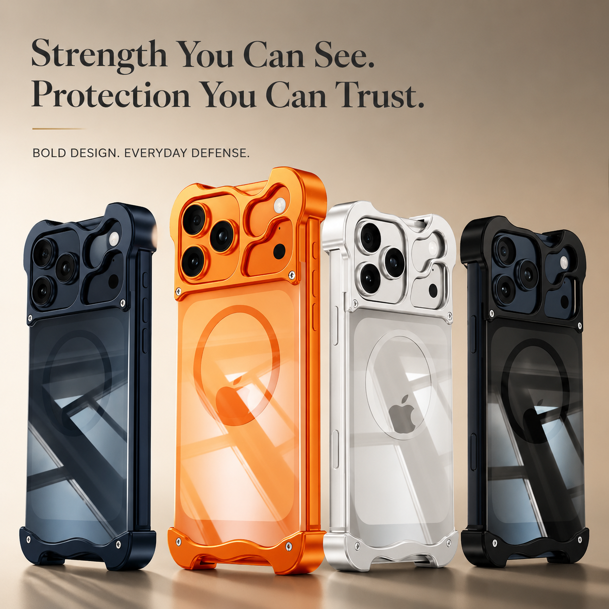 Premium iPhone Case MagSafe Compatible Magnetic Bumper Aluminum Corner Protection Transparent Back Shockproof Camera Lens Guard Slim Frameless Protective Cover