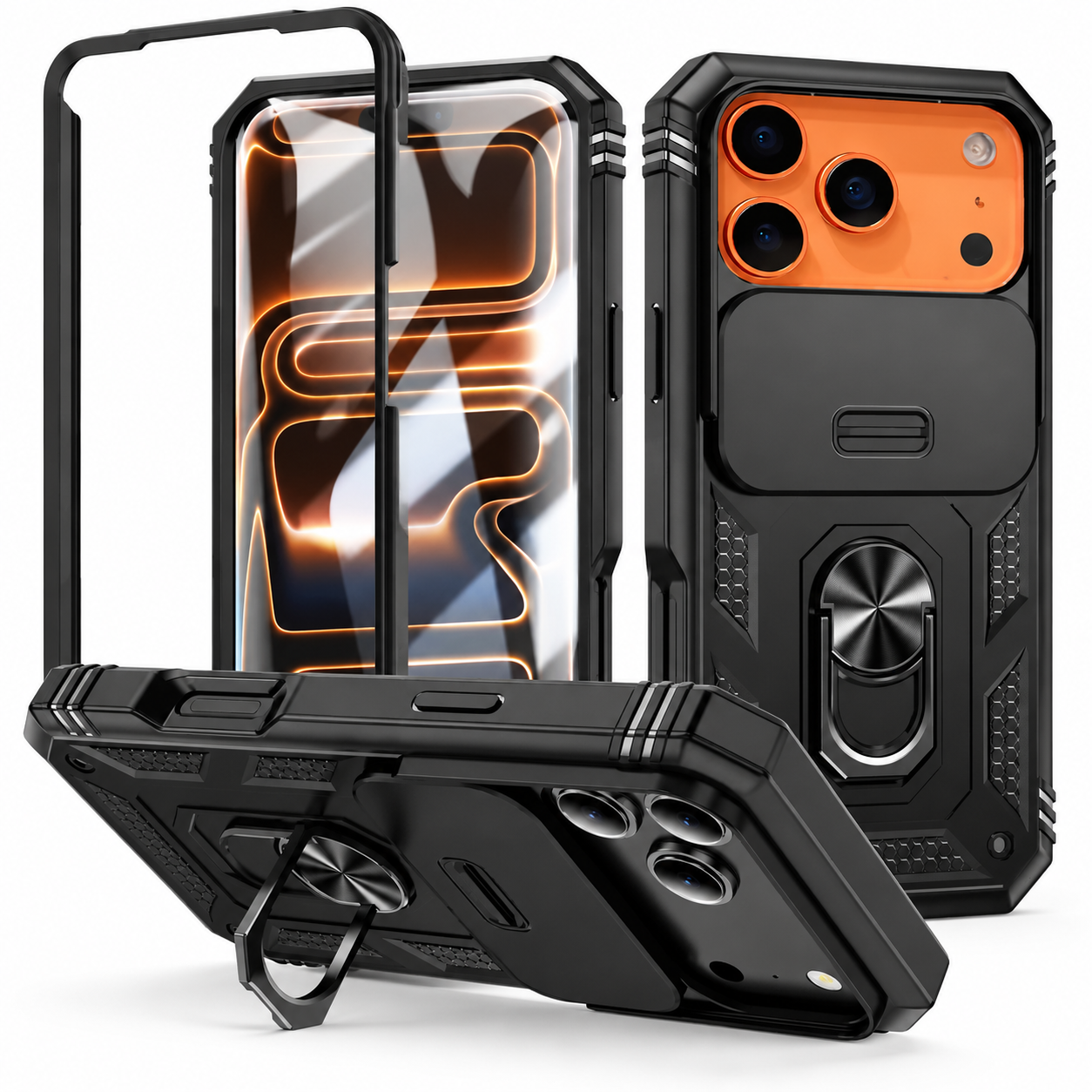 Premium iPhone Case Magnetic 360 Degree Rotating Military Grade Armor Camera Slide Cover Shockproof Silicone Hybrid Full Body Protective Design
