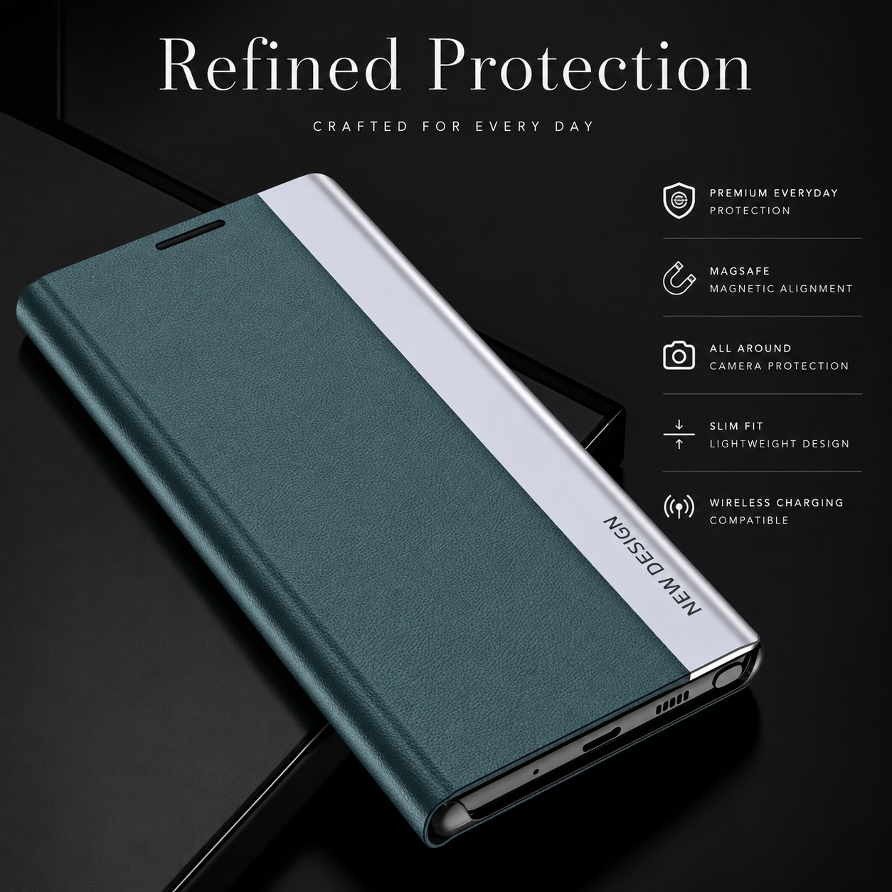 Premium iPhone Flip Wallet Case MagSafe Compatible Magnetic Card Holder Shockproof Protective Cover PU Leather Stand Full Screen Protection Slim Design
