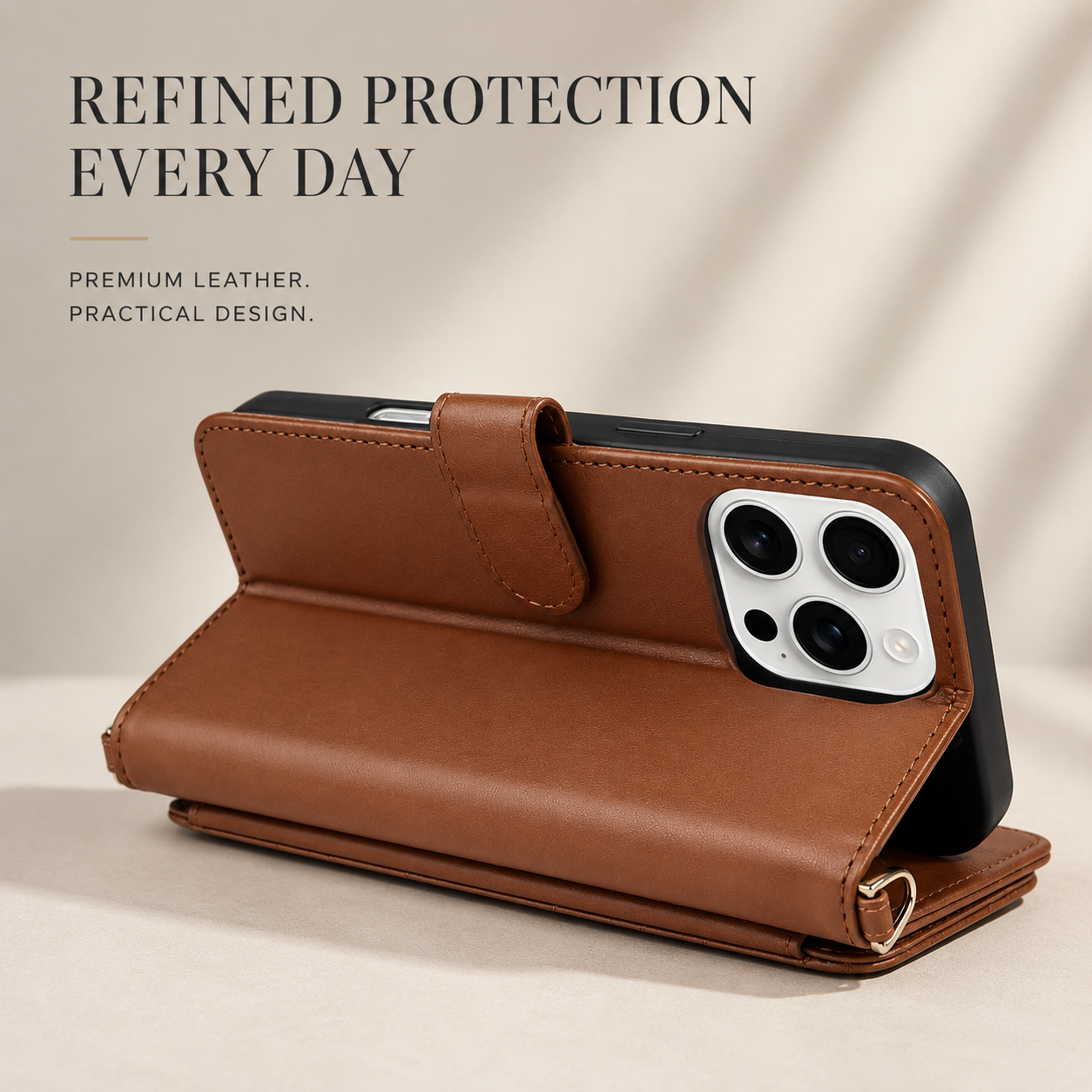 Premium iPhone Case Crossbody Wallet PU Leather Cover Card Holder Shoulder Strap Magnetic Closure Shockproof Full Coverage Slim Design