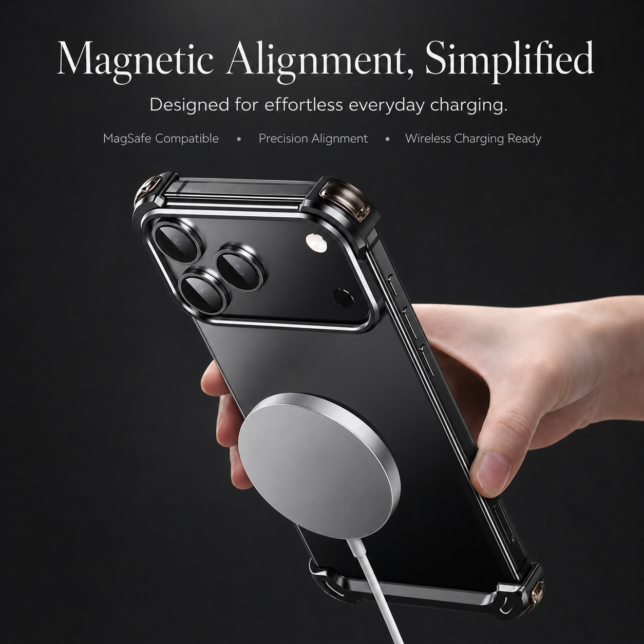 Premium iPhone Case MagSafe Compatible Magnetic Aluminum Frameless Cover 360 Rotating Stand Ring Shockproof Camera Lens Protection Slim Design