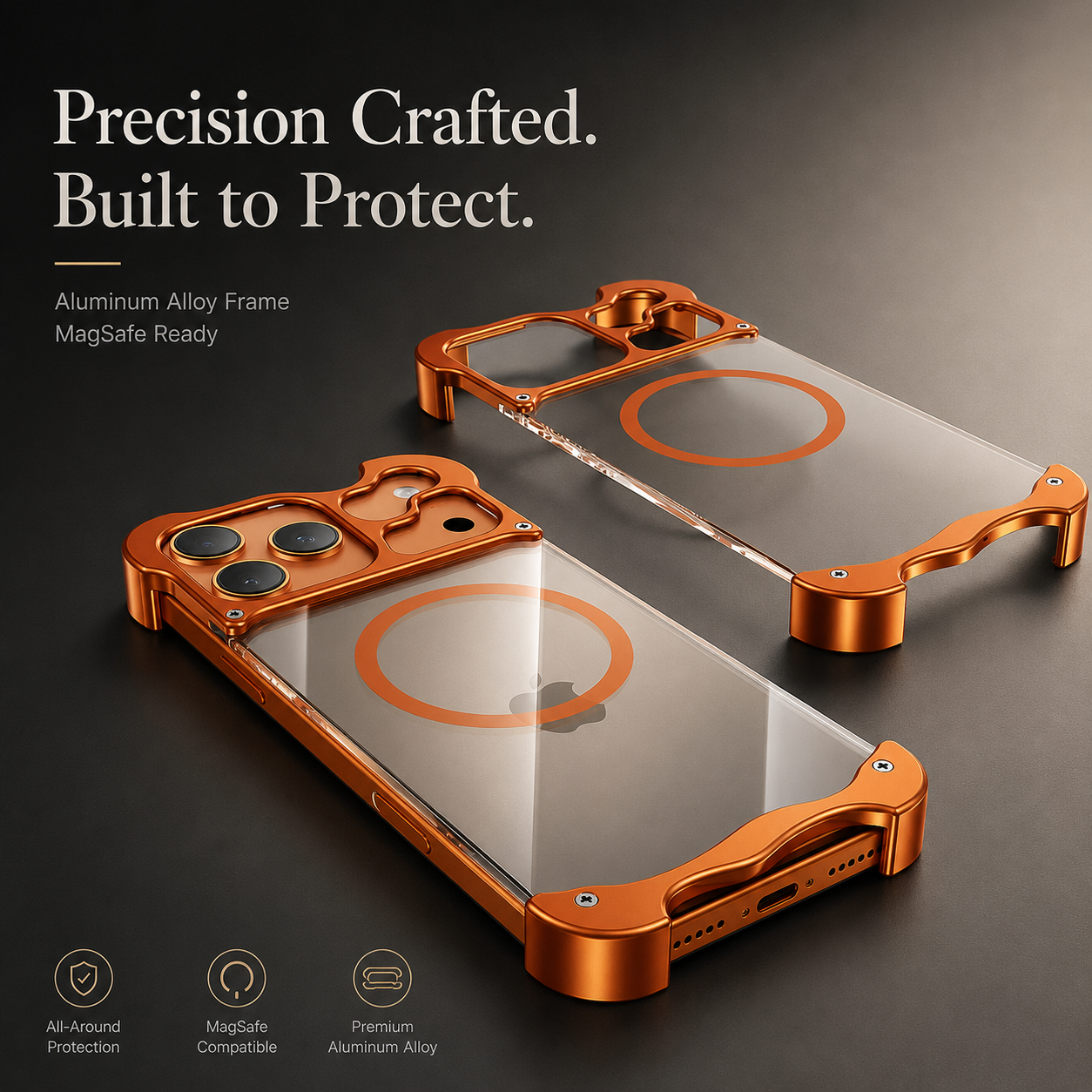 Premium iPhone Case MagSafe Compatible Magnetic Bumper Aluminum Corner Protection Transparent Back Shockproof Camera Lens Guard Slim Frameless Protective Cover
