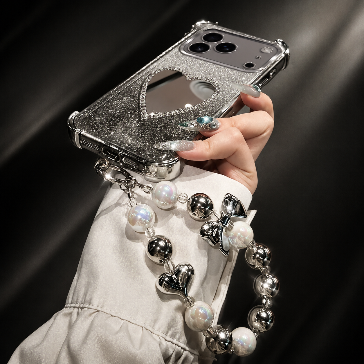 Premium iPhone Case MagSafe Compatible Glitter Mirror Bracelet Cover Shockproof Silicone Stand Holder Non Slip Anti Fingerprint Full Coverage Protective Design