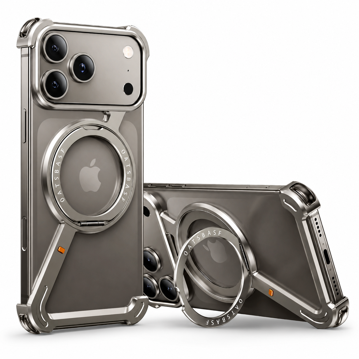 Premium iPhone Case MagSafe Compatible Magnetic Aluminum Frameless Cover 360 Rotating Stand Ring Shockproof Camera Lens Protection Slim Design