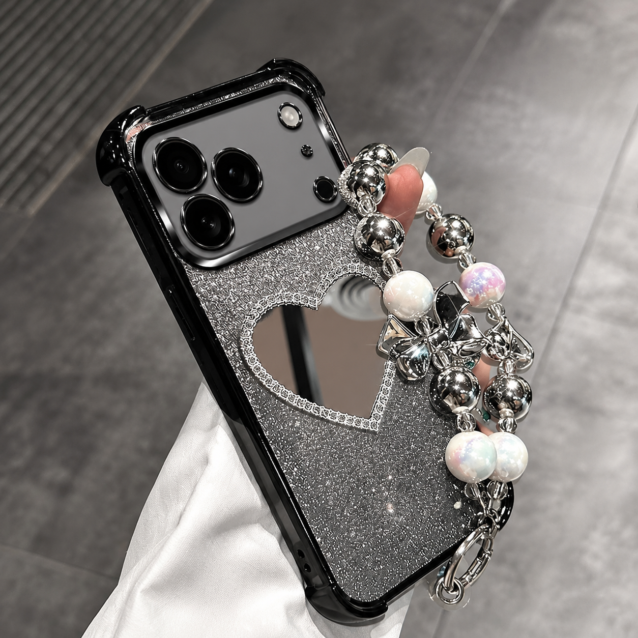 Premium iPhone Case MagSafe Compatible Glitter Mirror Bracelet Cover Shockproof Silicone Stand Holder Non Slip Anti Fingerprint Full Coverage Protective Design