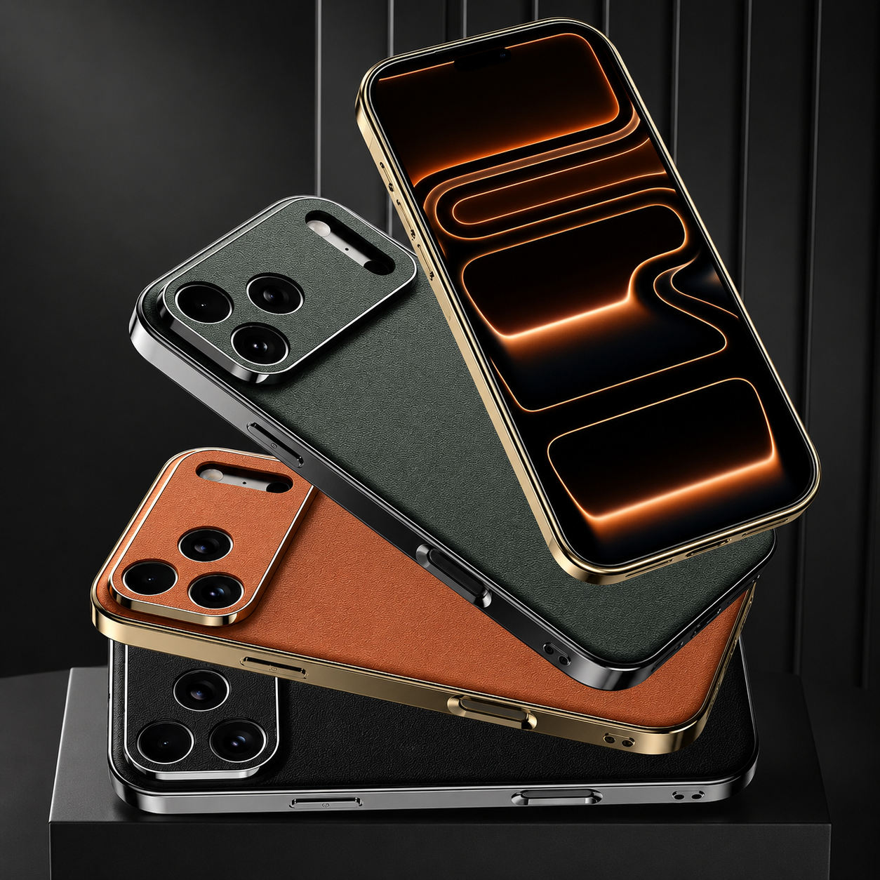 Premium iPhone Case Genuine Leather Cover Shockproof Protective Frame Full Camera Lens Protection Anti Slip Matte Finish Slim Full Coverage