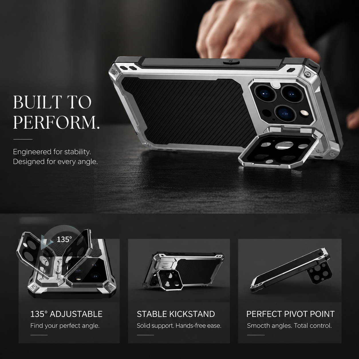 Premium iPhone Case Heavy Duty Metal MagSafe Cover Camera Guard Kickstand 9H Screen Protector Shockproof Aluminum Bumper Full Coverage Protective Design
