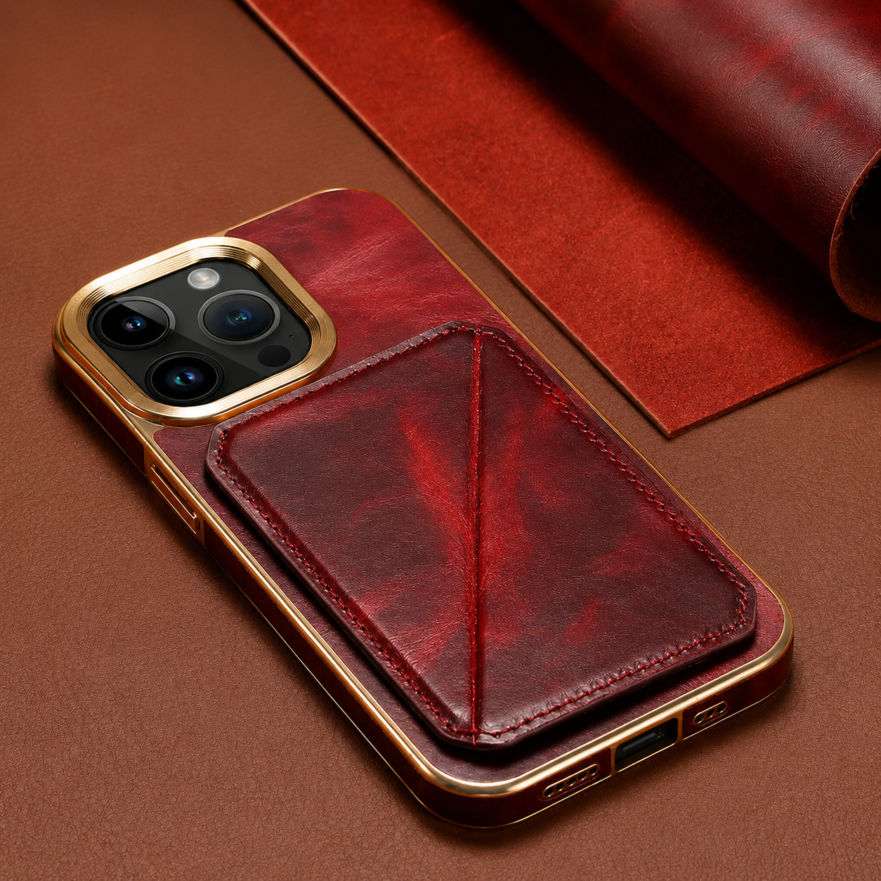 Premium iPhone Case Genuine Cowhide Leather Wallet Cover MagSafe Compatible Magnetic Card Holder Shockproof Camera Protection Slim Full Coverage