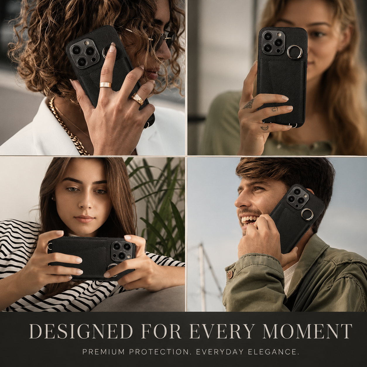Premium iPhone Case MagSafe Compatible Magnetic Crossbody Wallet Cover PU Leather Card Holder Finger Ring Stand Strap Shockproof Full Coverage Design