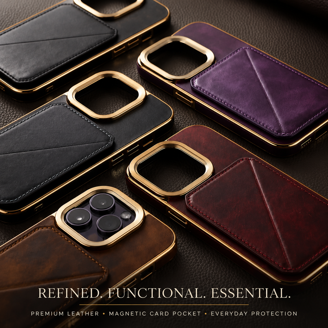 Premium iPhone Case Genuine Cowhide Leather Wallet Cover MagSafe Compatible Magnetic Card Holder Shockproof Camera Protection Slim Full Coverage