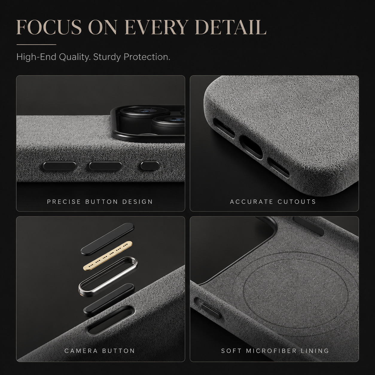 Premium iPhone Case Italian Alcantara Magnetic MagSafe Compatible Smart Button Leather Finish Protective Cover Slim Full Coverage Luxury Design