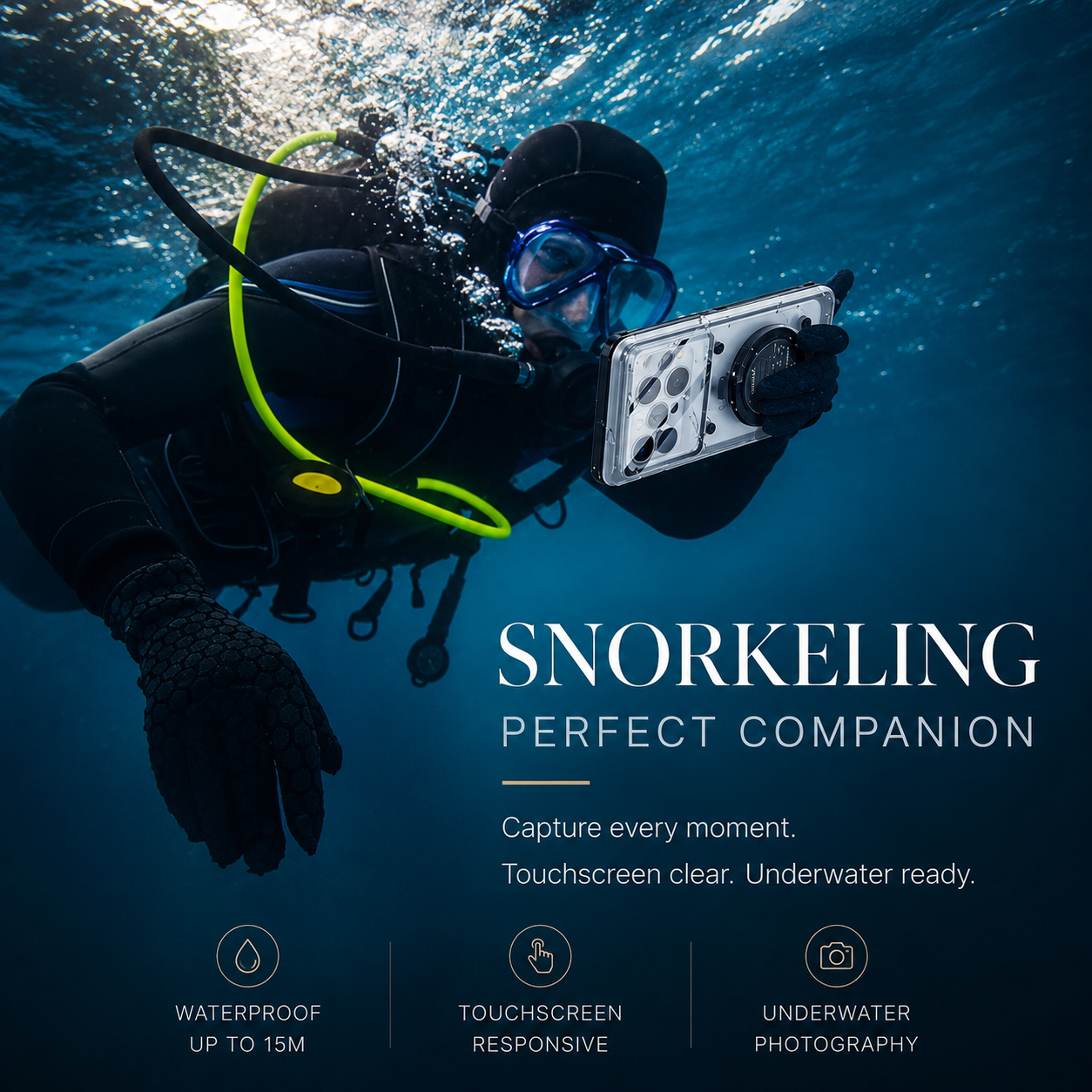 Premium iPhone Case Waterproof IP68 Protective Cover Full Body Shockproof Vacuum Seal System Underwater Touchscreen Access Dustproof Durable Design