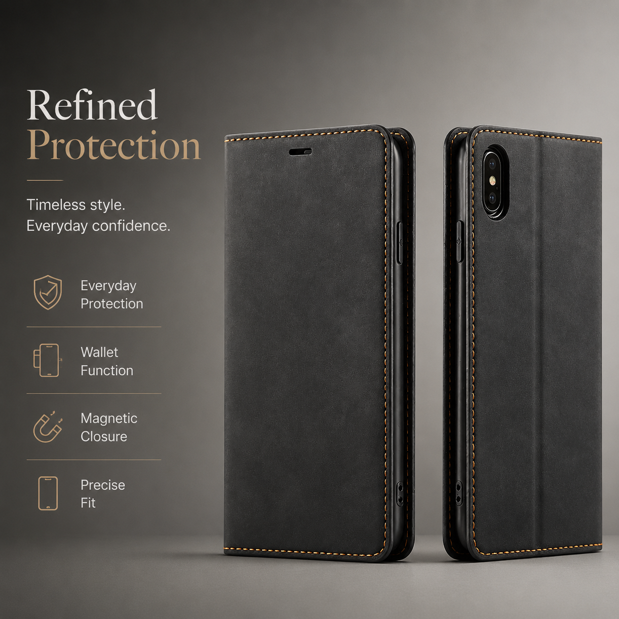 Premium iPhone Case MagSafe Compatible Wallet Flip Cover Card Holder Magnetic Closure Shockproof Camera Lens Protection Suede Leather Slim Full Coverage Cover