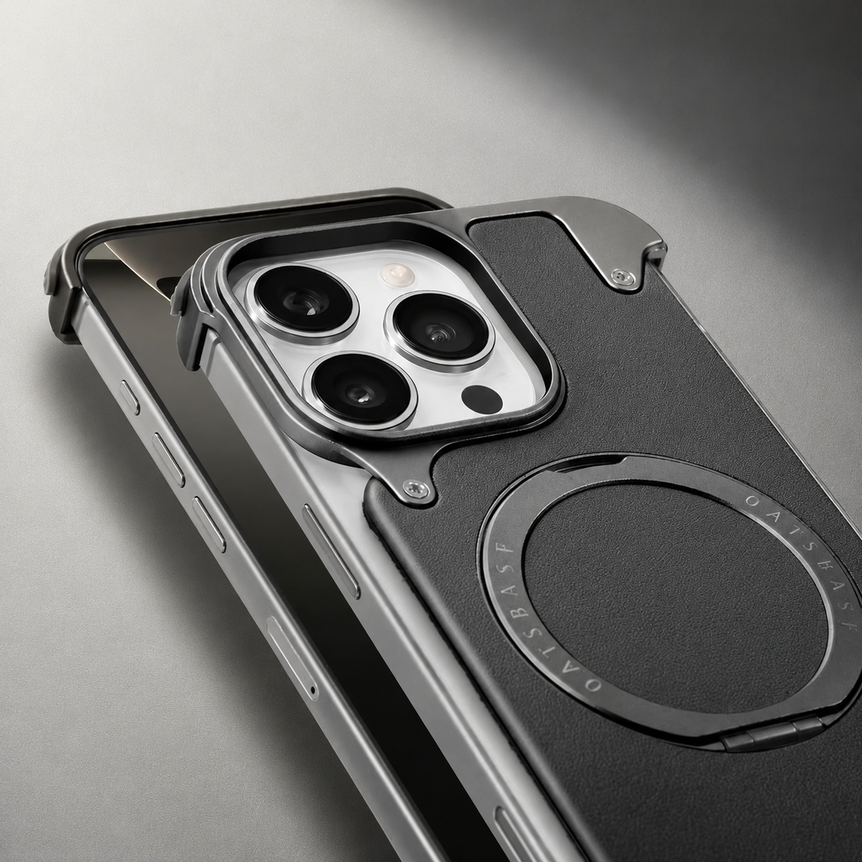 Premium iPhone Case Genuine Leather Magnetic Cover MagSafe Compatible Frameless Rotating Stand Ring Shockproof Anti Drop Protection Slim Profile