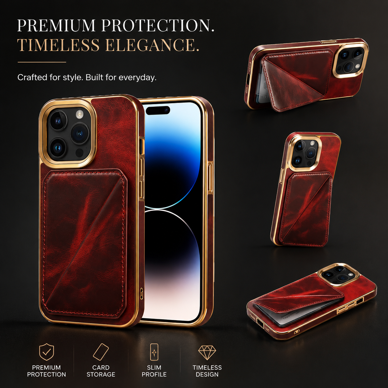 Premium iPhone Case Genuine Cowhide Leather Wallet Cover MagSafe Compatible Magnetic Card Holder Shockproof Camera Protection Slim Full Coverage
