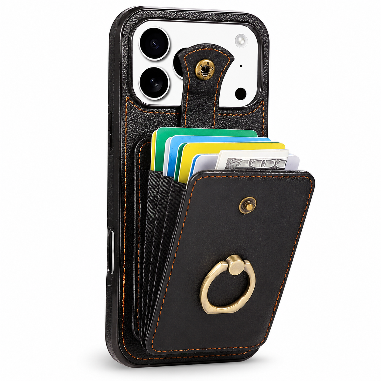 Premium iPhone Case Wallet Cover Card Holder RFID Blocking Ring Kickstand PU Leather Shockproof Protective Cover Anti Scratch Slim Full Protection