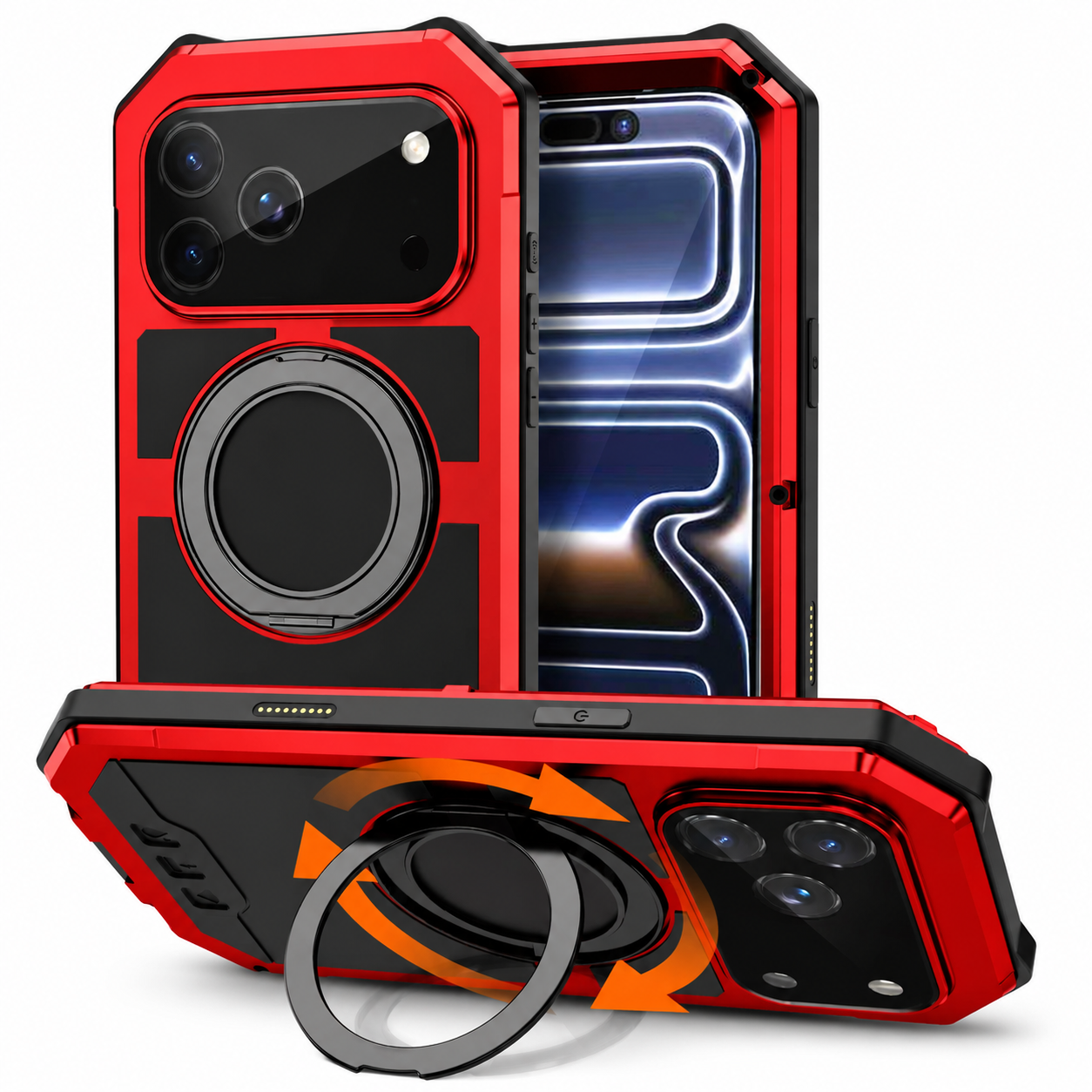 Premium iPhone Case MagSafe Compatible Magnetic Protective Cover Aluminum Armor Frame Built In Kickstand Shockproof Glass Screen Protector Full Coverage