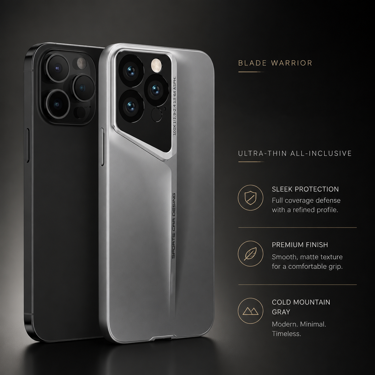 Premium iPhone Case Ultra Thin Titanium Finish Blade Style Shockproof Lens Protection Lightweight Half Wrapped Protective Cover Full Coverage Design
