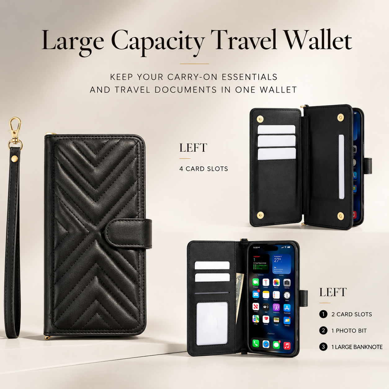 Premium iPhone Case Crossbody Wallet PU Leather Cover Card Holder Shoulder Strap Magnetic Closure Shockproof Full Coverage Slim Design