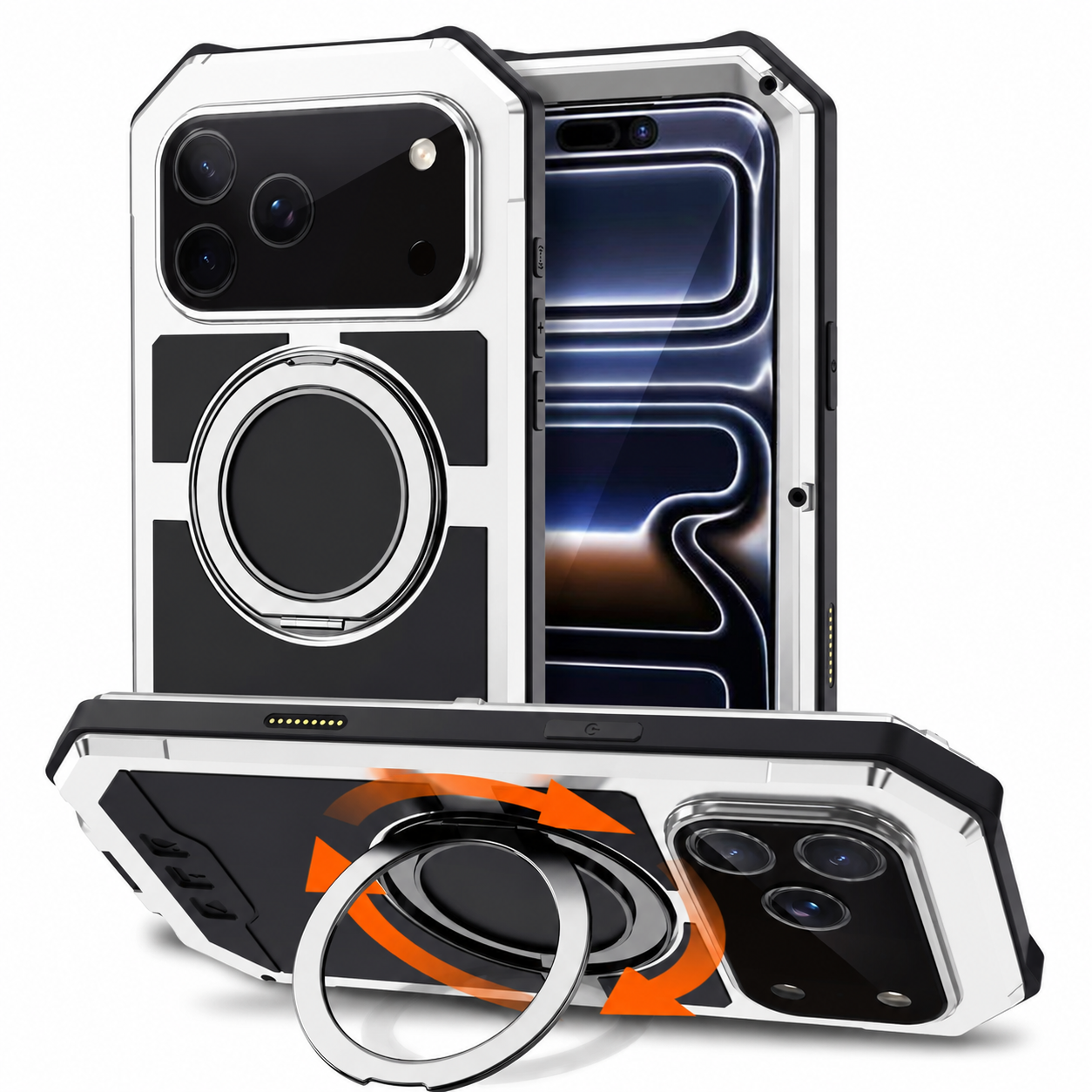 Premium iPhone Case MagSafe Compatible Magnetic Protective Cover Aluminum Armor Frame Built In Kickstand Shockproof Glass Screen Protector Full Coverage