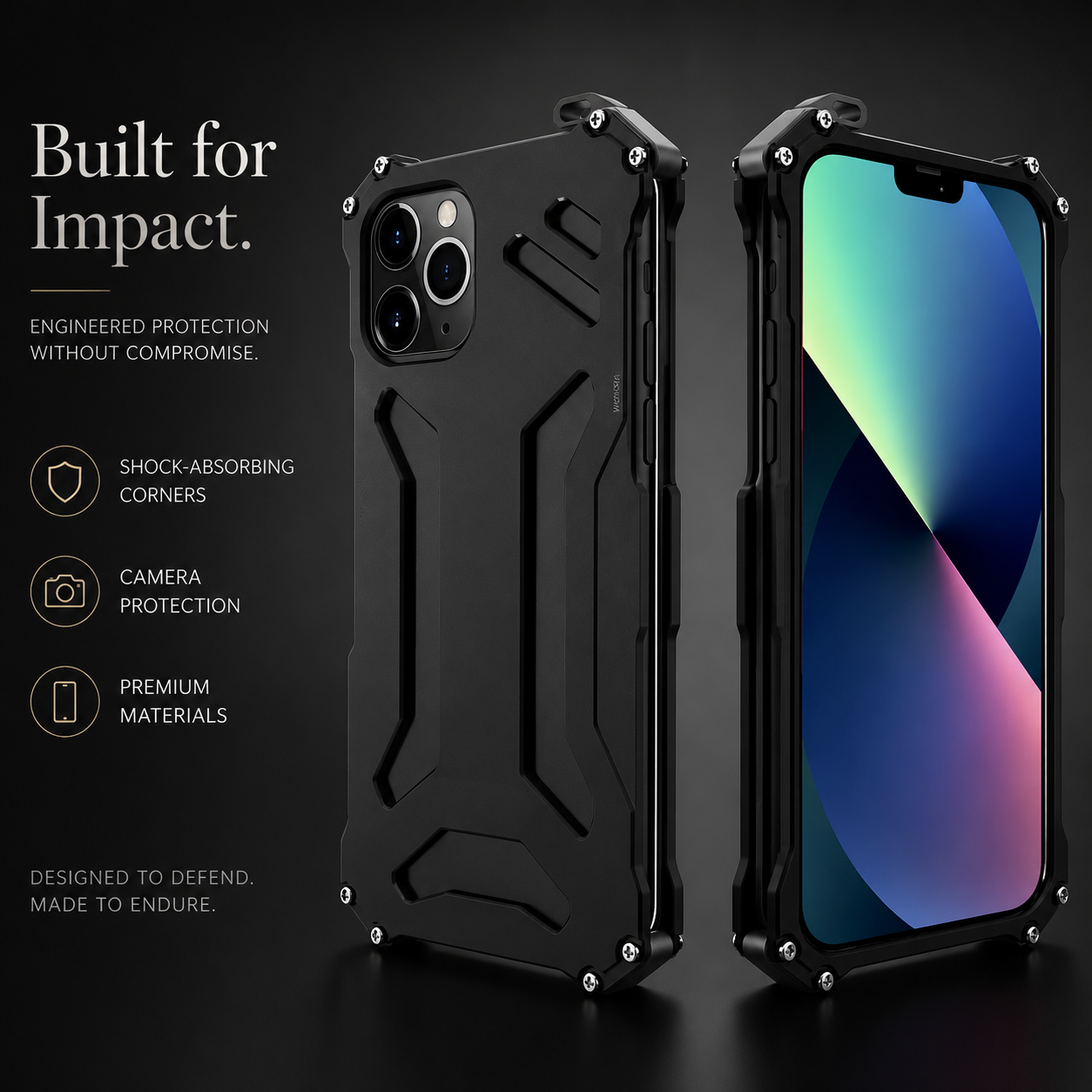 Premium iPhone Case Slim Aluminum Metal Shockproof Cover Hard Back Anti Fingerprint Non Slip Heavy Duty Full Coverage Scratch Resistant Protective Design