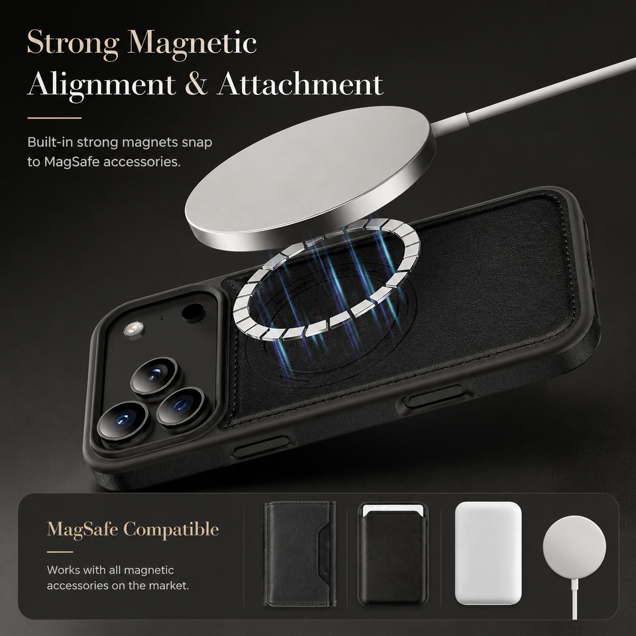 Premium iPhone Case MagSafe Compatible PU Leather Wallet Cover Card Holder Magnetic Shockproof Protective Anti Scratch Non Slip Full Coverage Design