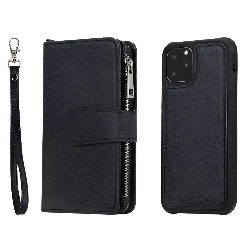 Premium iPhone Case Magnetic Detachable Wallet PU Leather Flip Cover Card Holder Kickstand Shockproof Full Coverage Protective Design