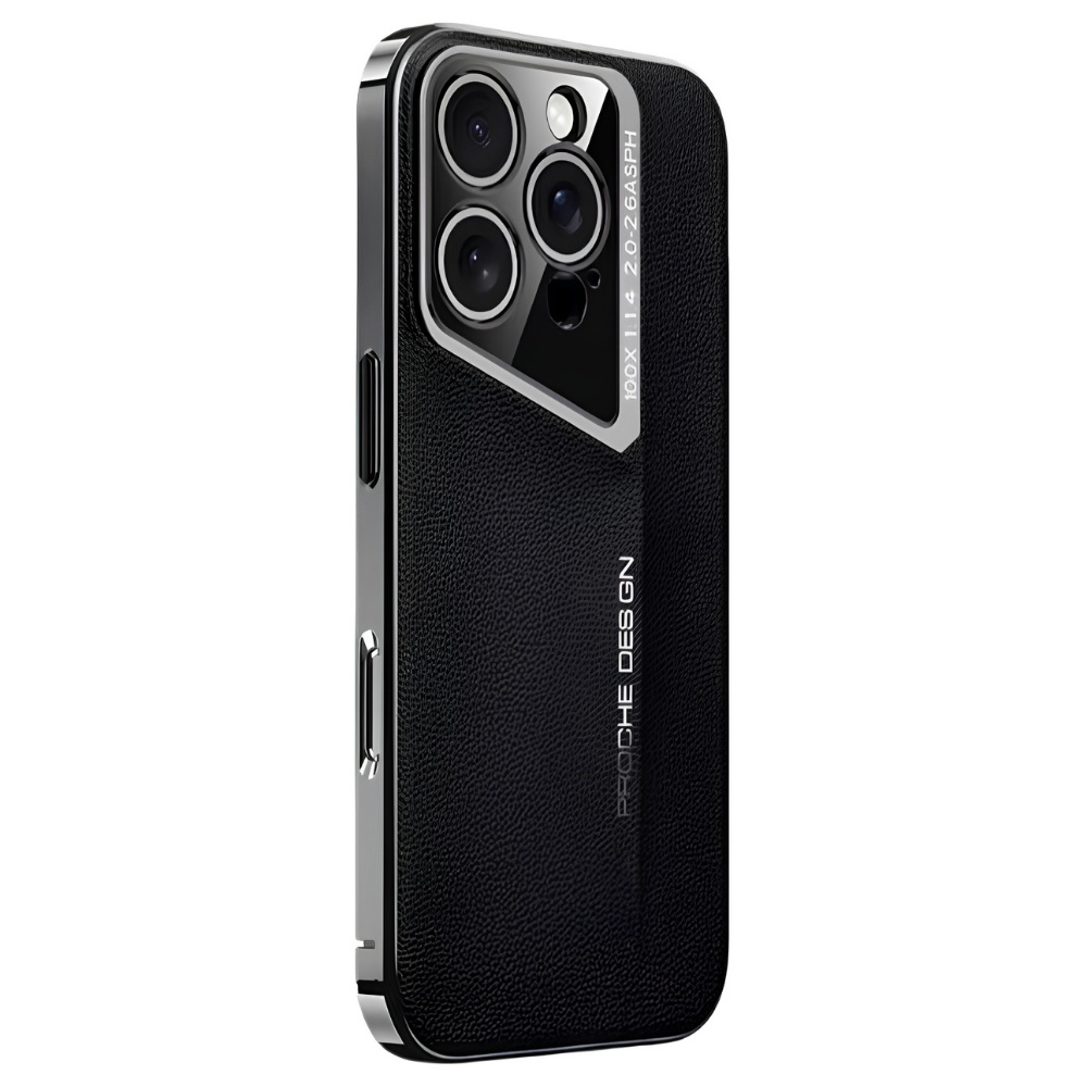 Premium iPhone Case Genuine Leather Shockproof Protective Cover Electroplated Hard Back Camera Lens Protection Anti Slip Grip Slim Full Coverage
