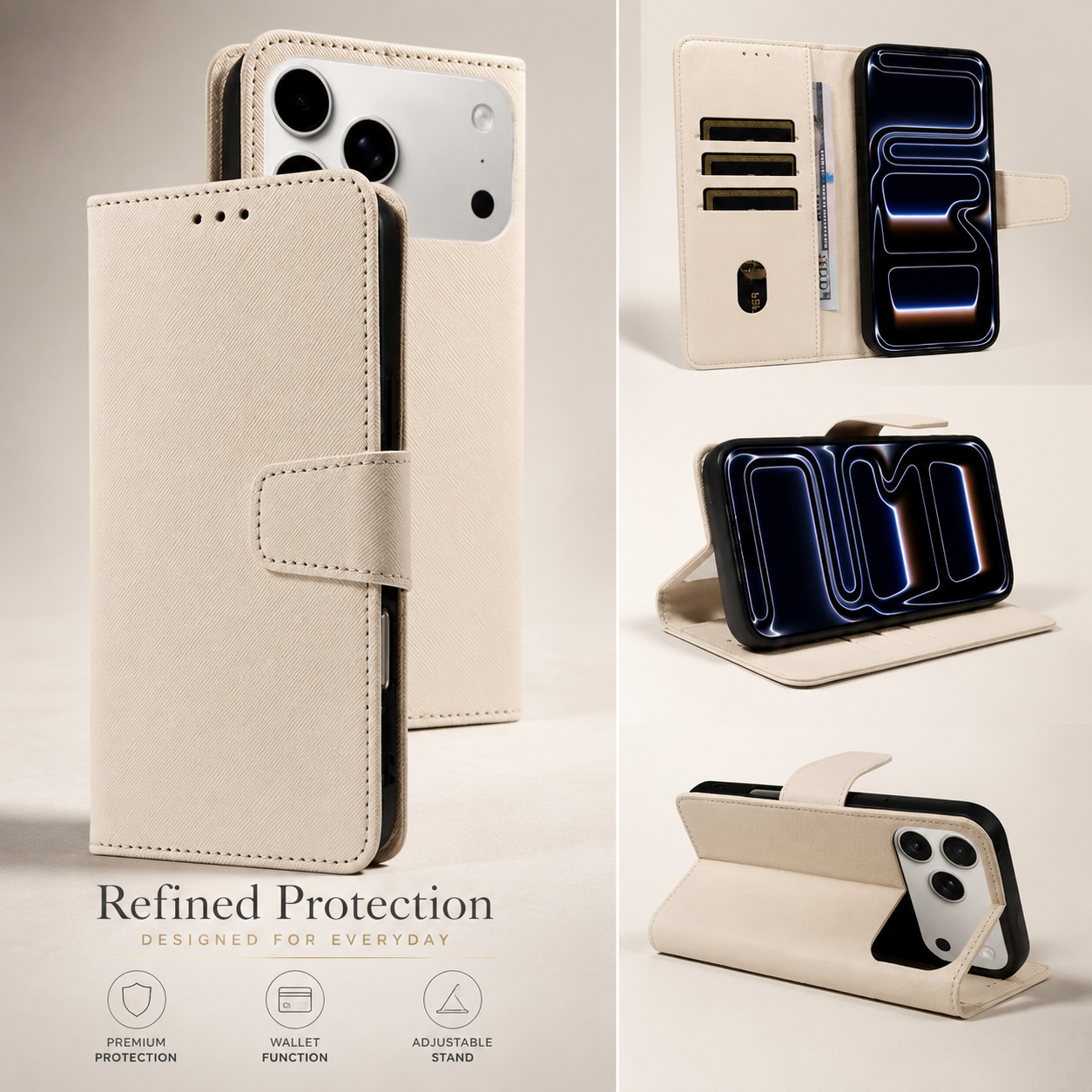 Premium iPhone Case Magnetic Leather Wallet Kickstand Shockproof MagSafe Compatible Card Holder Artificial Leather Full Coverage Protective Design