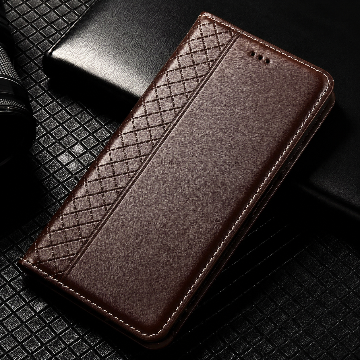 Premium iPhone Wallet Case Genuine Nappa Leather Flip Cover Card Holder Magnetic Closure Shockproof Full Body Slim Business Design Protective Case