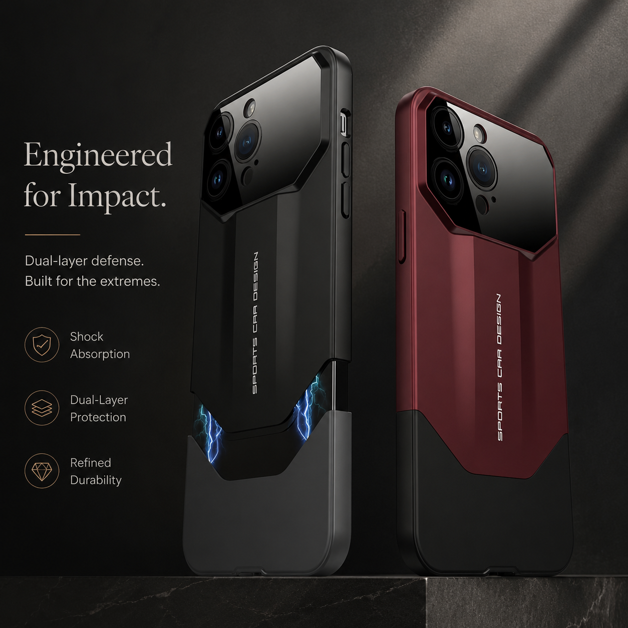 Premium iPhone Case Shockproof Protective Cover 2 in 1 Hard PC Camera Lens Protection Anti Scratch Slim Dustproof Full Coverage Supercar Design