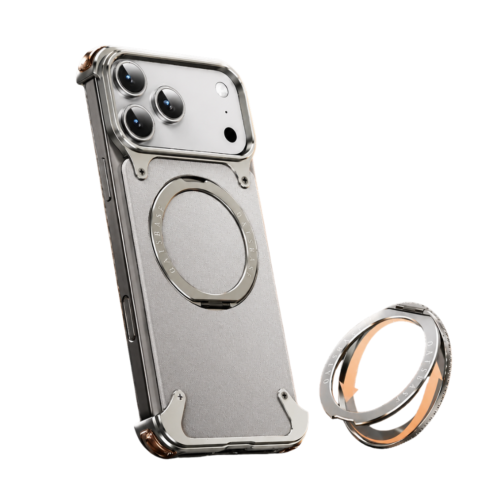 Premium iPhone Case Genuine Leather Magnetic Cover MagSafe Compatible Frameless Rotating Stand Ring Shockproof Anti Drop Protection Slim Profile