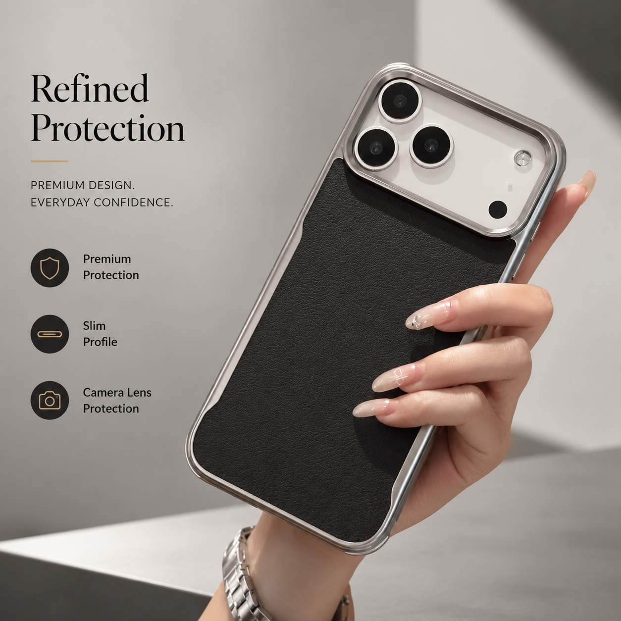 Premium iPhone Case MagSafe Compatible Magnetic PU Leather Protective Cover Metal Frame Shockproof Camera Lens Protection Anti Scratch Non Slip Full Coverage