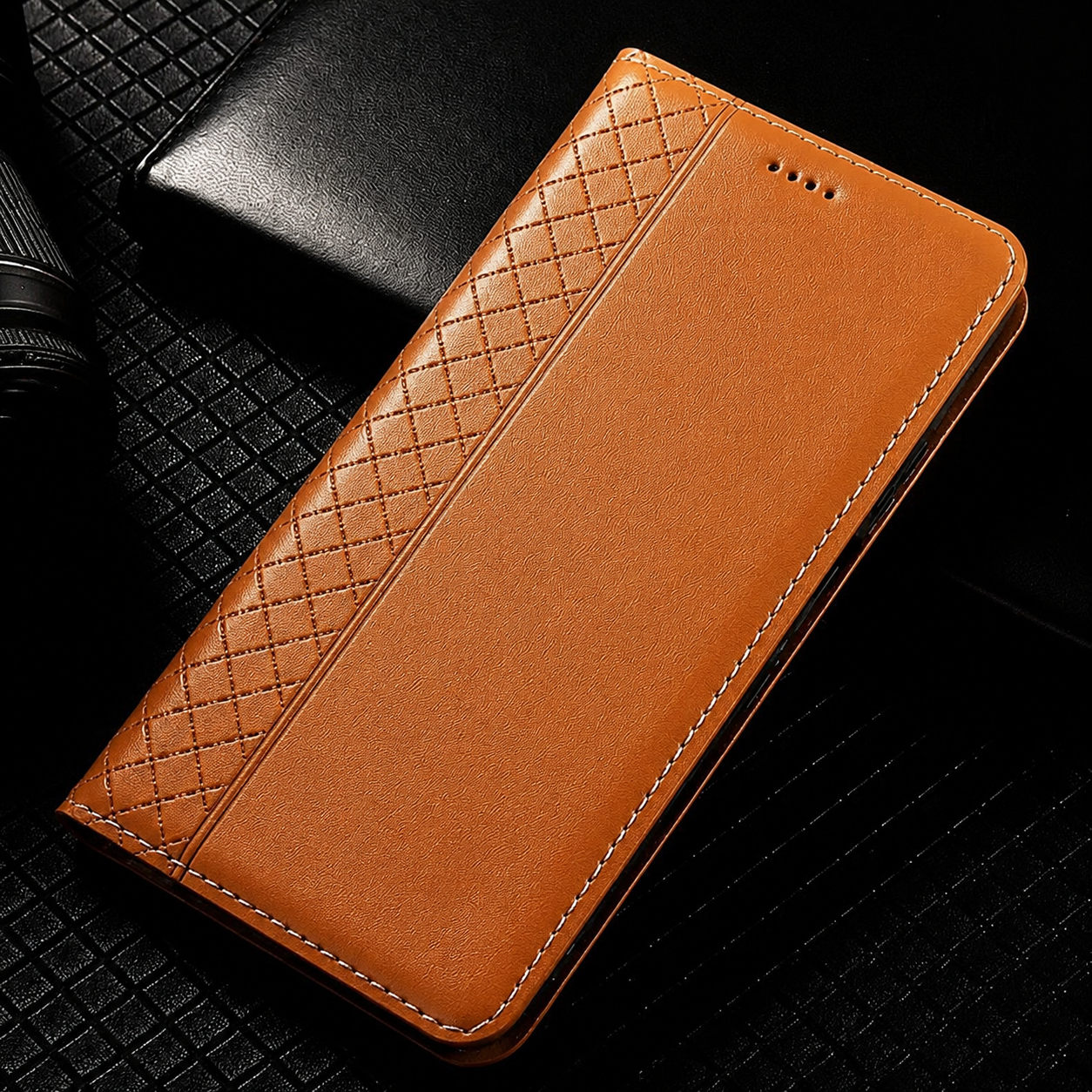 Premium iPhone Wallet Case Genuine Nappa Leather Flip Cover Card Holder Magnetic Closure Shockproof Full Body Slim Business Design Protective Case