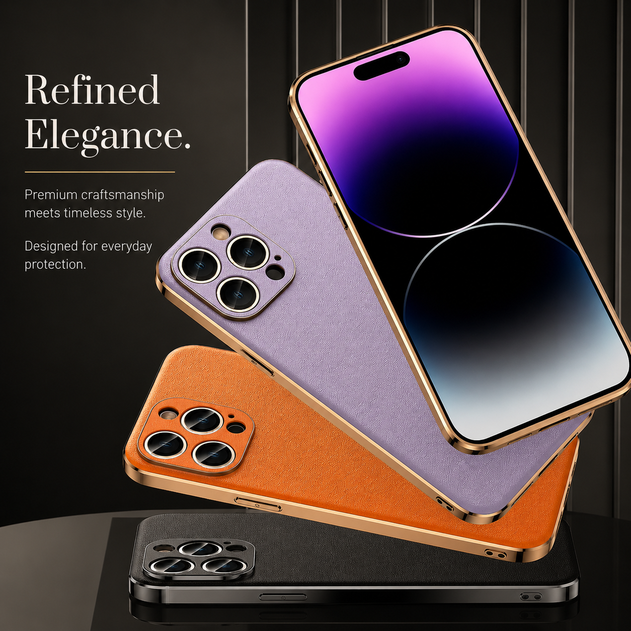 Premium iPhone Case Genuine Cowhide Leather Protective Cover MagSafe Compatible Camera Lens Protection Shockproof Plating Frame Slim Full Coverage