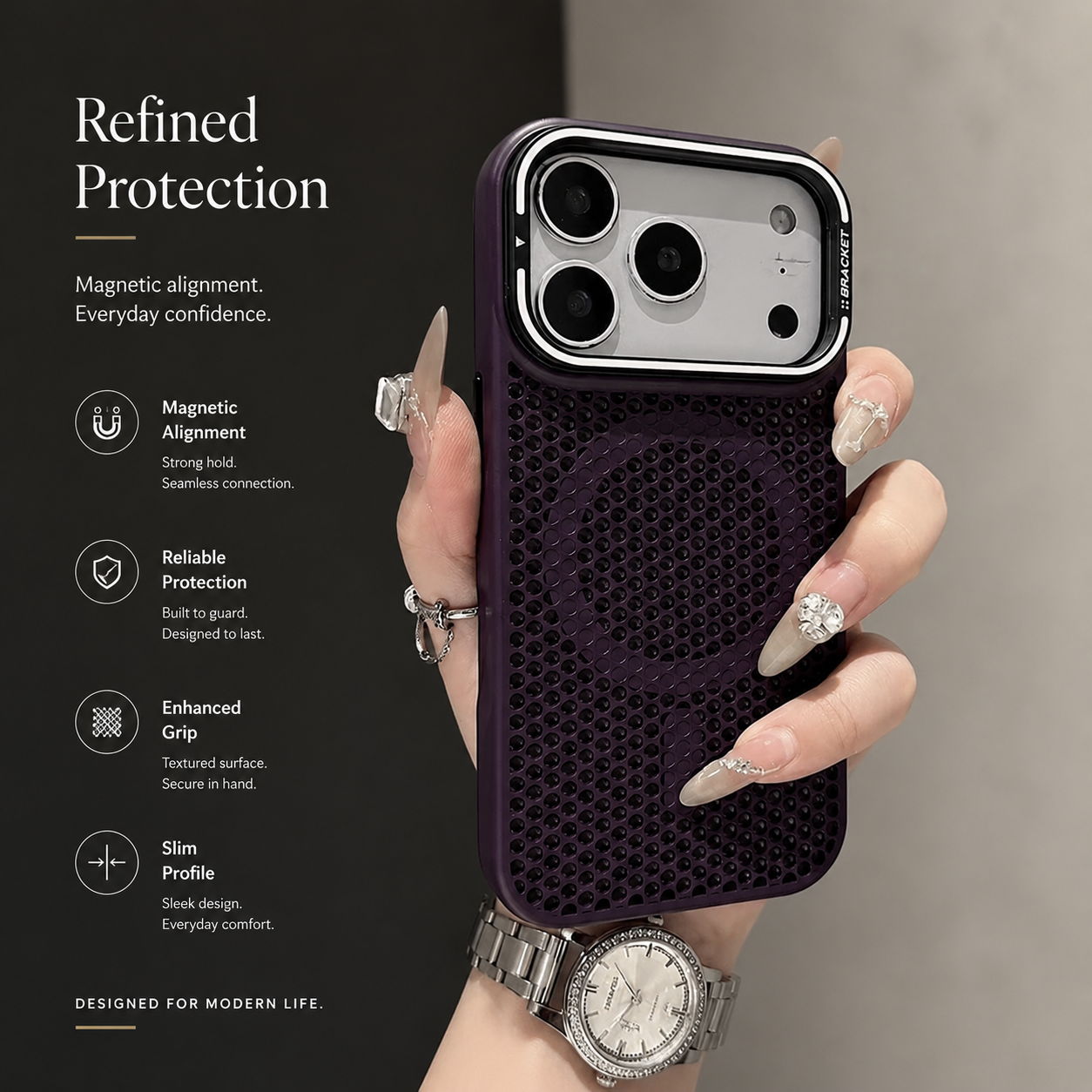 Premium iPhone Case MagSafe Compatible Magnetic Camera Stand Mesh Cooling Shockproof Protective Cover Anti Scratch Matte Camera Lens Protection Slim Full Coverage