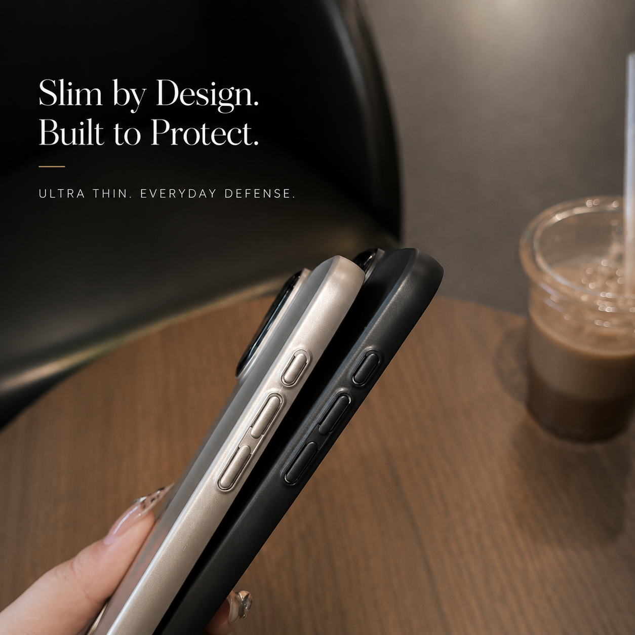 Premium iPhone Case Matte Leather Finish Hard Shell Slim Protective Cover Lens Protection Anti Scratch Half Wrapped Full Coverage Design